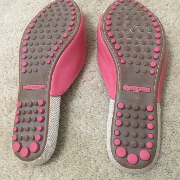 Lands End Patent Leather Slip On Mules Peep Toe Burlap Footbed Rubber Sole 8M - Picture 10 of 10